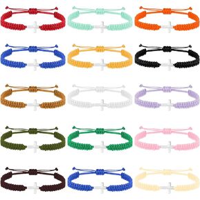 NEWITIN 15 Pieces Cross Bracelets for Women Handmade Adjustable String Bracelets Cross Braided Bracelet Family Friend Couple Jewelry Friendship Gift for Women Men Teens Kids
