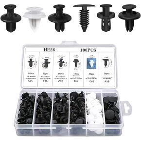 100 PCS Car Bumper Retainer Clips, Rivet Clip with Removal Tool, Fasteners Replacements, Push-in Vehicle Parts, Automotive Repair Kit, Universal for Most Cars, Trucks, SUVs (Multicolored)