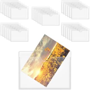 durony 60 Pack Self-Adhesive Label Holder Card Pockets Label Holder Clear Plastic Library Card Holders with Top Open for Index Cards, Business Cards, Photos Organization and Protection, 6 x 10 cm
