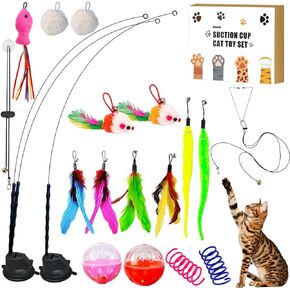 Interactive Cat Toys for Indoor Cats Kitten Toys Mouse Toy Bird Simulation Suction Cups Cat Toys for Bored Indoor Adult Cats Cat Feather Toys Cat Accessories 22Pcs Cat Products Cat Birthday Cat Gift