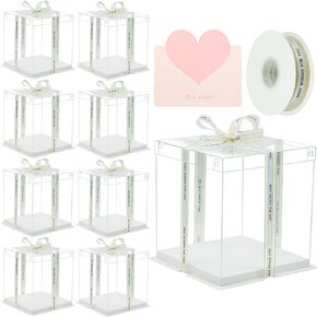 8x8x9Inch Clear Cake Box 8Pcs Tall Cake Box, Clear Cake Boxes Treat Boxes, Cake Transport Container Tall Cake Carrier Cake Carriers for Transport Clear Gift Box Display Case, cajas para pasteles