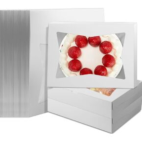 30 Pcs White 19 x 14 x 4 Inches Cake Boxes Large Window Bakery Cake Box Rectangle Cardboard Sheet Cake Box Bakery Take out Containers for Pastries Muffins Pies Chocolate Covered Strawberries