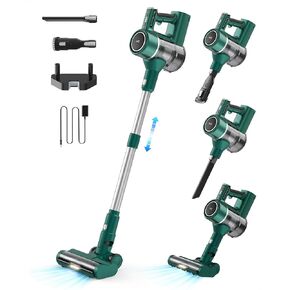 WIE Cordless Vacuum Cleaners for Home, 400W/30Kpa/45M Stick Vacuum Cordless Rechargeable Battery, LED Display Multi Anti-Tangle Brush Handheld Washable for Carpet/Hard Floor/Car/Pet