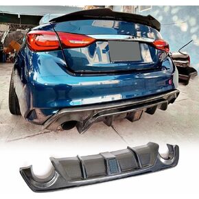 Carbon Fiber Rear Bumper Fits for Infiniti Q50 Q50S Base and Sport 2018 2019 2020 CF Rear Diffuser Valance Spoiler Protector (with Red Light)