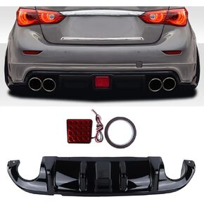 AOKAILI Rear Diffuser Compatible with 2014-2017 Q50 Gloss Black Bumper Lip Spoiler Splitter with Brake Light