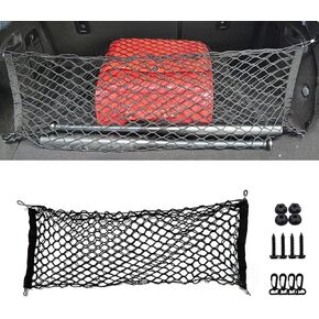 1 PC Car Trunk Luggage Net, 2.9Ft x 1.3Ft Adjustable Elastic Truck Cargo Storage Net with Installation Tool, Universal Vehicle Organizer Accessories for SUVs Cars RVs Trailer (Black)
