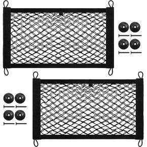 [2 Pack] Cargo Storage Net, DEDC Cargo Net Pocket Universal Accessories Elastic Automotive Large Cargo Net Storage Mesh Pocket with 8 Mounting Screws, Hooks for Truck Car SUV Boats (28.7"x9.8")