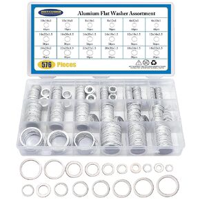 576 pcs Oil Drain Plug Gasket Aluminum Washer Crush Seal Assortment Kit, Including 18 Sizes-M6 M8 M10 M12 M14 M16 M18 M22 M24