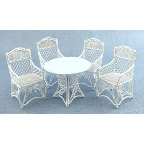 Dolls House Garden Furniture White Wrought Iron Patio Set Table 4 Chairs