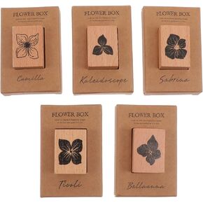 Floral Wood Stamp Vintage Decor 5pcs Scrapbook Flower Decorative Wooden Rubber Stamp for DIY Scrapbooking Diary Planner Making Crafts Retro Plant Stamp