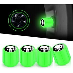 Ajxn 4 PCS Car Tire Valve Stem Caps Skull Print, Luminous Air Caps Cover, Universal for Cars, Bike, SUVs, Trucks and Motorcycles (Green)