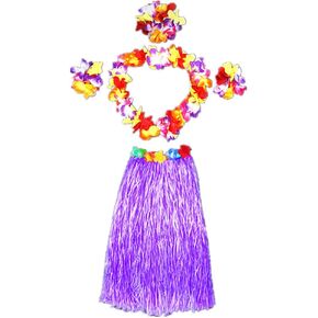 ALIMITOPIA Adult Elastic Hawaiian Hula Dancer Grass Skirt with flower costume set
