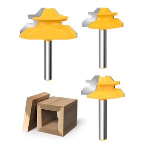 Router Bits, Allmake 3pcs Lock Miter Router Bits 1/4 Shank, 45 Degree Locking Miter Joint Router Bit Set for Woodworking Cabinetry Drawers Shadow Boxes, Work with Stock from 1/2" to 3/4" Thick