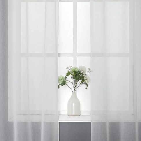 WUBODTI Faux Linen Off White Semi Sheer Curtains 84 Inch Long 2 Panel Sets for Living Room, Rod Pocket Semi Sheer Solid Voile Privacy Window Curtain Drapes for Bedroom Dining Room, 52"x84" in Saudi Arabia