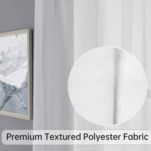 WUBODTI Faux Linen Off White Semi Sheer Curtains 84 Inch Long 2 Panel Sets for Living Room, Rod Pocket Semi Sheer Solid Voile Privacy Window Curtain Drapes for Bedroom Dining Room, 52"x84" in Saudi Arabia