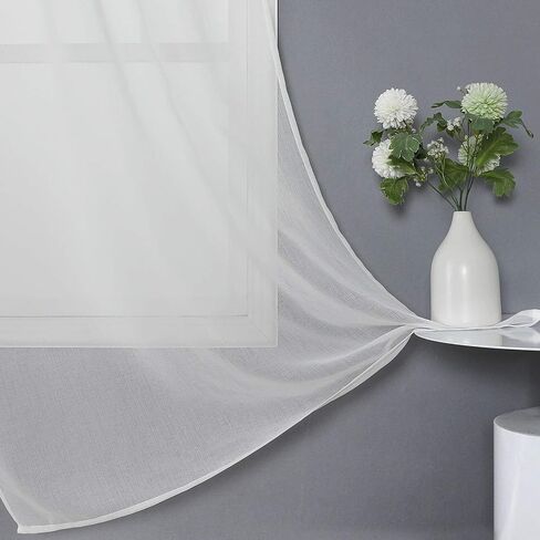 WUBODTI Faux Linen Off White Semi Sheer Curtains 84 Inch Long 2 Panel Sets for Living Room, Rod Pocket Semi Sheer Solid Voile Privacy Window Curtain Drapes for Bedroom Dining Room, 52"x84" in Saudi Arabia