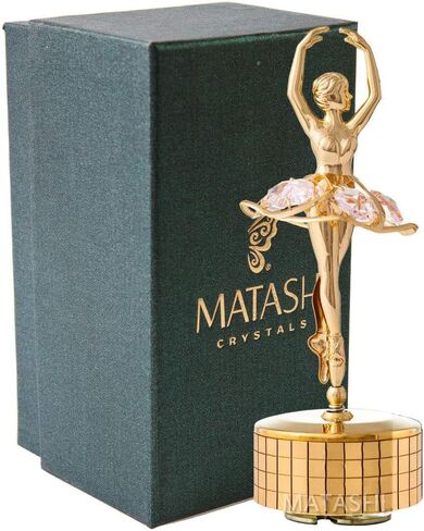 صندوق موسيقى ماتاشي راقصة باليه مطلي بالذهب 24 قيراط مع كريستالات وردية، ديكور منزلي لغرفة النوم، زينة على الطاولة هدية للزوجة الموسيقية والأم في عيد الأم وعيد الميلاد وعيد الحب (الذاكرة) in Kuwait