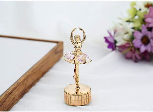 صندوق موسيقى ماتاشي راقصة باليه مطلي بالذهب 24 قيراط مع كريستالات وردية، ديكور منزلي لغرفة النوم، زينة على الطاولة هدية للزوجة الموسيقية والأم في عيد الأم وعيد الميلاد وعيد الحب (الذاكرة) in Kuwait