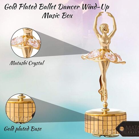صندوق موسيقى ماتاشي راقصة باليه مطلي بالذهب 24 قيراط مع كريستالات وردية، ديكور منزلي لغرفة النوم، زينة على الطاولة هدية للزوجة الموسيقية والأم في عيد الأم وعيد الميلاد وعيد الحب (الذاكرة) in Kuwait