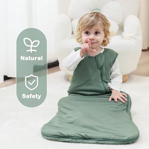 Mosebears Unisex Baby Sleep Sack 1.0 TOG, Supersoft Rayon Made from Bamboo Wearable Blanket with 2-Way Zipper (Dark Green,6-18 Months) in Saudi Arabia