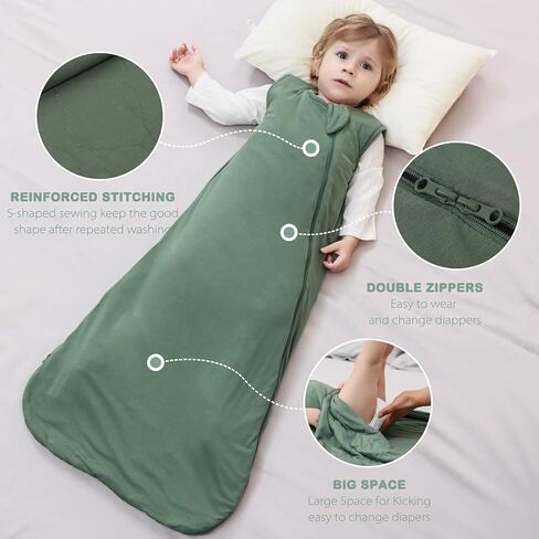 Mosebears Unisex Baby Sleep Sack 1.0 TOG, Supersoft Rayon Made from Bamboo Wearable Blanket with 2-Way Zipper (Dark Green,6-18 Months) in Saudi Arabia