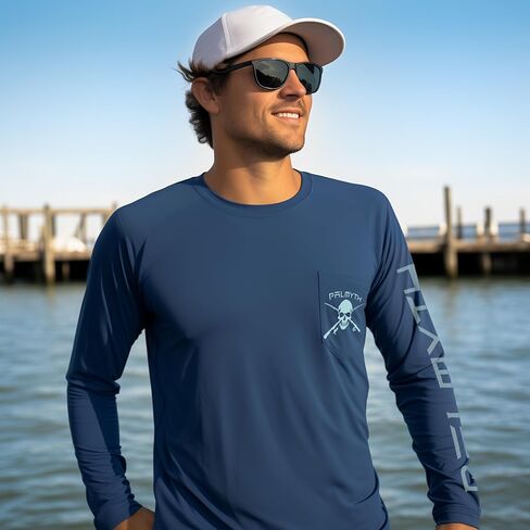 قمصان صيد السمك بجيب Palmyth للرجال بأكمام طويلة بعامل حماية من أشعة الشمس 50+ تي شيرت للحماية من الشمس in Kuwait