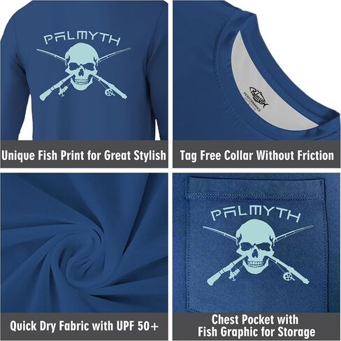 قمصان صيد السمك بجيب Palmyth للرجال بأكمام طويلة بعامل حماية من أشعة الشمس 50+ تي شيرت للحماية من الشمس in Kuwait