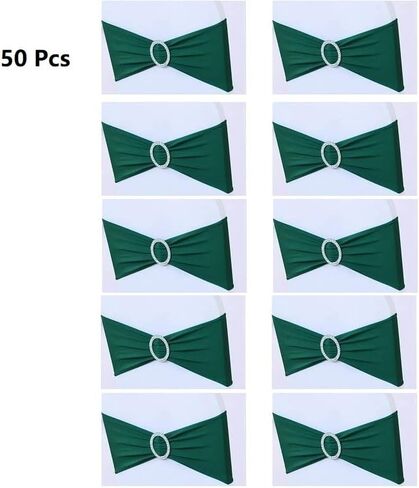 AMERRY 50 Pcs Spandex Chair Bands Sashes Folding Chair Covers Chair Sashes Clearance Chair Bows for Wedding Party Banquet Christmas Thanksgiving Baby Shower Event Decorations (Black Green,50 PCS) in Saudi Arabia