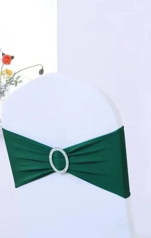 AMERRY 50 Pcs Spandex Chair Bands Sashes Folding Chair Covers Chair Sashes Clearance Chair Bows for Wedding Party Banquet Christmas Thanksgiving Baby Shower Event Decorations (Black Green,50 PCS) in Saudi Arabia