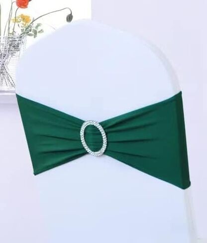 AMERRY 50 Pcs Spandex Chair Bands Sashes Folding Chair Covers Chair Sashes Clearance Chair Bows for Wedding Party Banquet Christmas Thanksgiving Baby Shower Event Decorations (Black Green,50 PCS) in Saudi Arabia