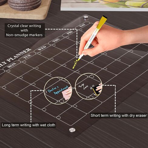 Gadgetlynx Acrylic Calendar for Fridge, Clear Calendar for Fridge, Acrylic Magnetic Dry Erase Board for Fridge, 2 Pack 12"x16" Monthly Planner & Weekly Menu Planner board w/8 Markers in Saudi Arabia