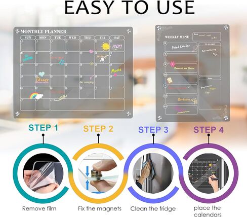 Gadgetlynx Acrylic Calendar for Fridge, Clear Calendar for Fridge, Acrylic Magnetic Dry Erase Board for Fridge, 2 Pack 12"x16" Monthly Planner & Weekly Menu Planner board w/8 Markers in Saudi Arabia