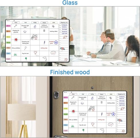 POPRUN Weekly Dry Erase Board Family Calendar for Wall & Glass & Wooden, Non-Magnetic Family Weekly Meal Planner, Self-Adhesive Family Chore Chart 5 Columns for 5 People Wall Calendar 23.6" × 15.7" in Saudi Arabia