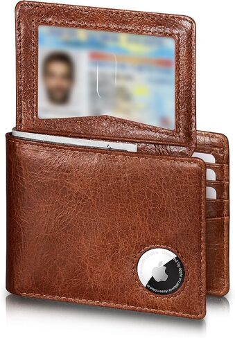 محفظة AirTag - محفظة رجالية ثنائية الطي من الجلد المحبب مع حامل AirTag، ومحفظة حجب RFID للرجال مع 2 نافذة لبطاقة الهوية و12 حامل بطاقات وصندوق هدايا - أسود in Kuwait