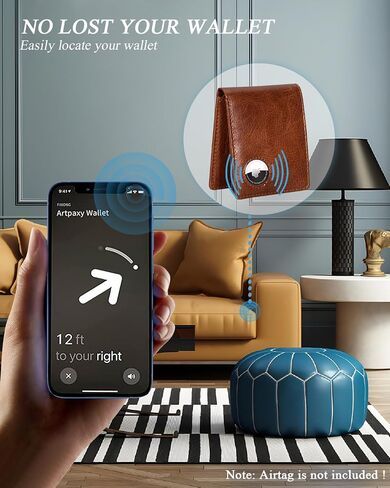 محفظة AirTag - محفظة رجالية ثنائية الطي من الجلد المحبب مع حامل AirTag، ومحفظة حجب RFID للرجال مع 2 نافذة لبطاقة الهوية و12 حامل بطاقات وصندوق هدايا - أسود in Kuwait