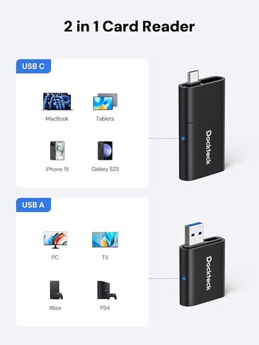 Dockteck SD Card Reader, 5G Super Speed USB3.0 SD/TF Card Reader, 3-Slot USB A/C to SD/Micro SD/USB A Memory Card Reader for UHS-I SD/Micro SD/SDHC/SDXC/MMC, Support OTG for Plug&Play,Green in Saudi Arabia