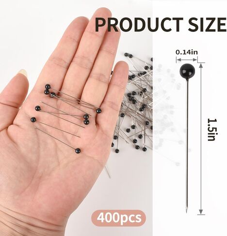400 Pcs Black Color Straight Pins 1.5" Pearlized Ball Head for Sewing Quilting and Craft Decoration in Saudi Arabia