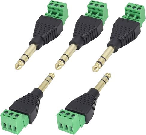 AAOTOKK 6.35mm Screw Terminal Block Connector 1/4" inch TRS Male Plugs to 3 Pin/Way Female Bolt Screw Terminals Pluggable AUX Audio Microphone/Speaker Wire,Keyboard,Mixer,Solderless Converter(2 Pack) in Saudi Arabia