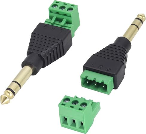 AAOTOKK 6.35mm Screw Terminal Block Connector 1/4" inch TRS Male Plugs to 3 Pin/Way Female Bolt Screw Terminals Pluggable AUX Audio Microphone/Speaker Wire,Keyboard,Mixer,Solderless Converter(2 Pack) in Saudi Arabia