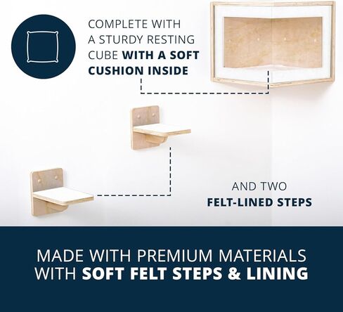 أثاث حائط للقطط مع درجات، أرفف حائط للقطط، مجموعة أثاث مثبتة على الحائط للقطط، أرفف عائمة ومجاثم للتسلق، أبيض in Kuwait