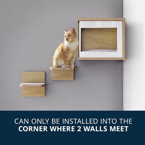 أثاث حائط للقطط مع درجات، أرفف حائط للقطط، مجموعة أثاث مثبتة على الحائط للقطط، أرفف عائمة ومجاثم للتسلق، أبيض in Kuwait
