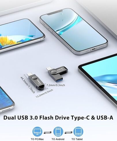 Vansuny 256GB Dual USB Type-C Flash Drive 2 in 1 OTG USB 3.0 Thumb Drive UDP-Tech Waterproof Metal Pen Drive for iPhone 15,Android Smartphones,Tablet,Laptop,PC in Saudi Arabia