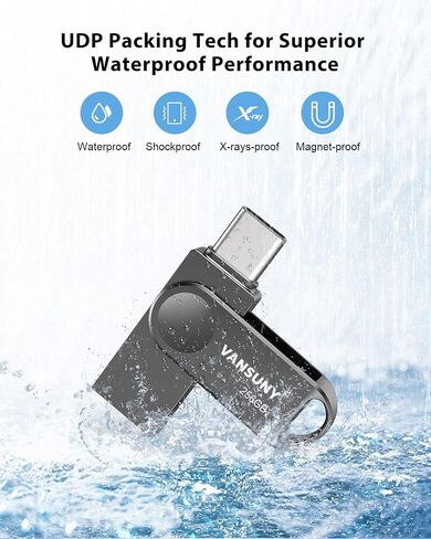 Vansuny 256GB Dual USB Type-C Flash Drive 2 in 1 OTG USB 3.0 Thumb Drive UDP-Tech Waterproof Metal Pen Drive for iPhone 15,Android Smartphones,Tablet,Laptop,PC in Saudi Arabia
