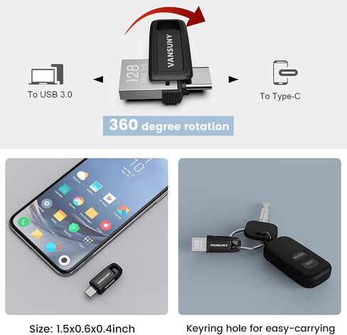 Vansuny 256GB Dual USB Type-C Flash Drive 2 in 1 OTG USB 3.0 Thumb Drive UDP-Tech Waterproof Metal Pen Drive for iPhone 15,Android Smartphones,Tablet,Laptop,PC in Saudi Arabia