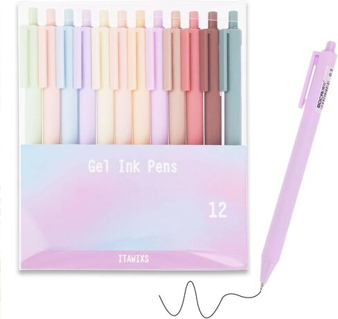 12pcs Retractable Gel Pens, 0.5mm Fine Point Pens, Assorted Colors, Smooth Writing, Quick-Drying Ink, Cute Pens for Journaling Note Taking in Kuwait