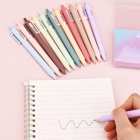 12pcs Retractable Gel Pens, 0.5mm Fine Point Pens, Assorted Colors, Smooth Writing, Quick-Drying Ink, Cute Pens for Journaling Note Taking in Kuwait