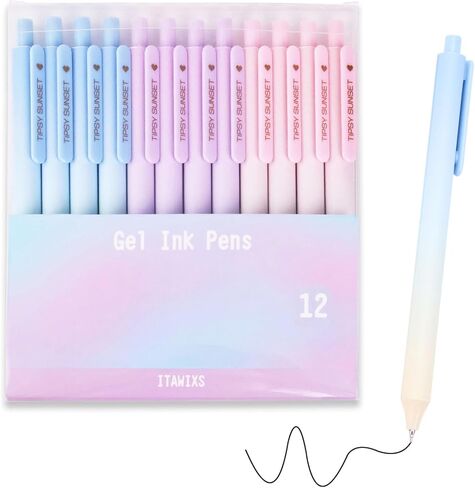 ITAWIXS 12Pcs Pastel Shifting Gel Ink Pens, 0.5mm Black Ink Fine Point Pens, Smooth Writing, Cute Aesthetic Retractable Pens for Journaling Taking Notes School Office Home in Kuwait