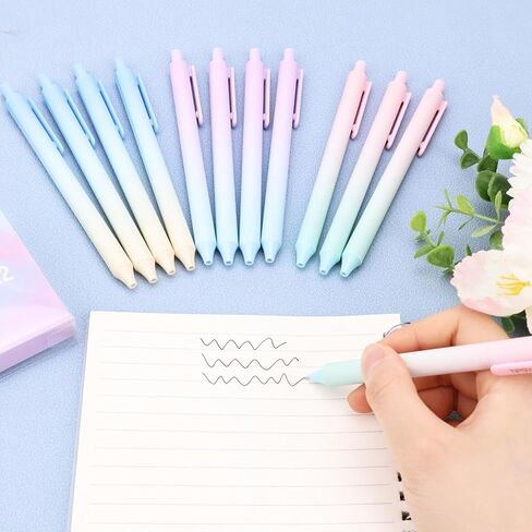 ITAWIXS 12Pcs Pastel Shifting Gel Ink Pens, 0.5mm Black Ink Fine Point Pens, Smooth Writing, Cute Aesthetic Retractable Pens for Journaling Taking Notes School Office Home in Kuwait