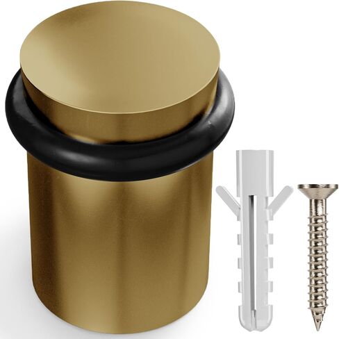 NYCO - Floor Door Stopper 1.5" Satin Brass Door Stop - Classy Solid Steel Modern Heavy Duty Door Stoppers - Floor Mount Anchor Screw - Wall Protector for Commercial Door, Home Doorstop, Interior in Saudi Arabia