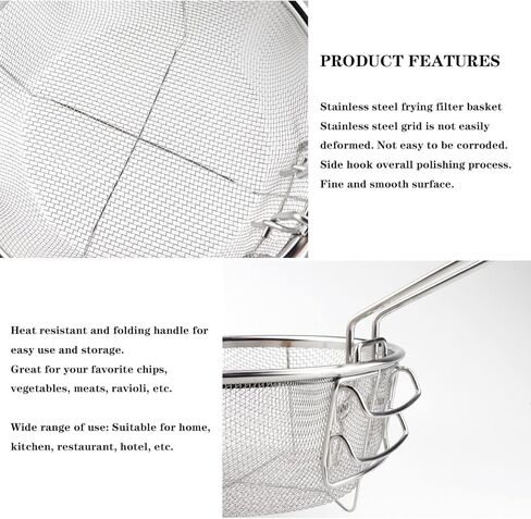 سلة قلي عميق من الفولاذ المقاوم للصدأ، سلة تقديم شبكية سلكية دائرية للقلي بالرقائق الفرنسية - سلة قلي عميق متعددة الوظائف قابلة للطي مع مقابض قابلة للطي لقلي المعكرونة السباغيتي في المطبخ in Kuwait